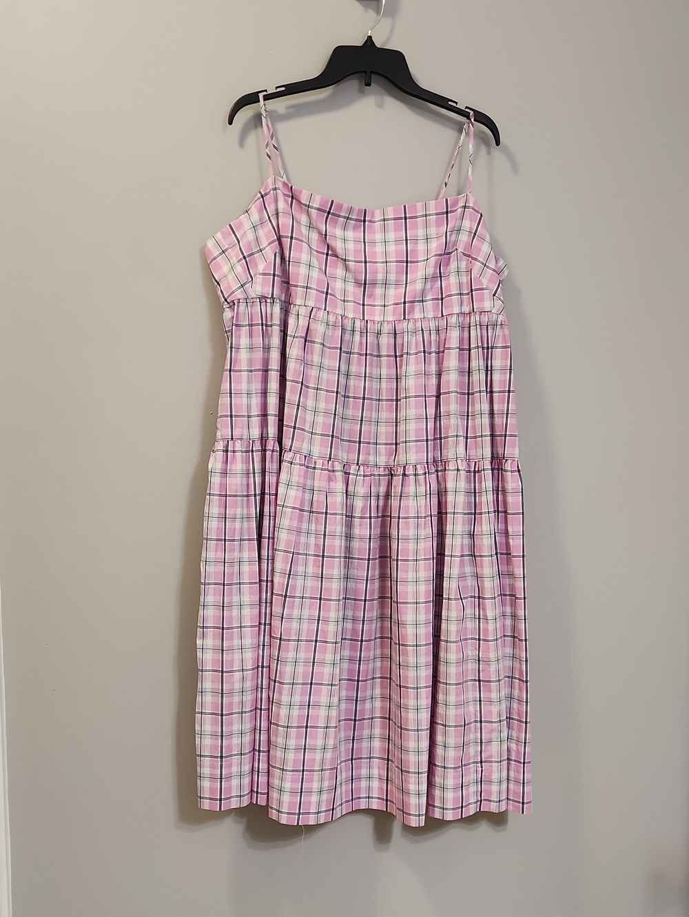 J.Crew Re‑Imagined Plaid Tie‑Back Cotton Sundress Pink Size 22 Tiered NWT
